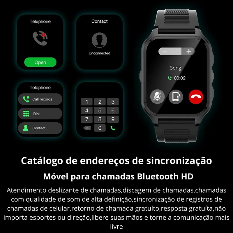 Relógio SportWatch Pro inteligente para homens, chamada bluetooth, smartwatch para xiaomi, android, ios, ip68 relógio de fitness impermeável, 1.9"