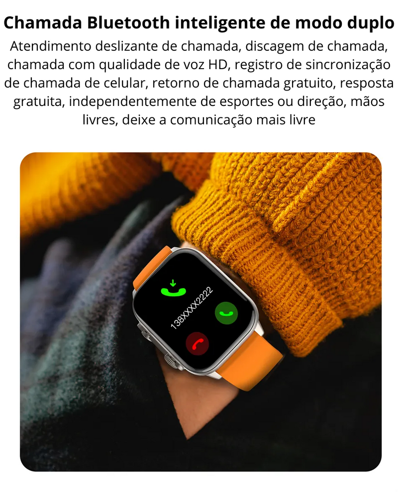 Relógio Inteligente novo lançamento para Homens,Chamada Bluetooth, Ultra Série 8, NFC Smartwatch, IOS, Android, Tela AMOLED 2.0 ", Esporte, Novo