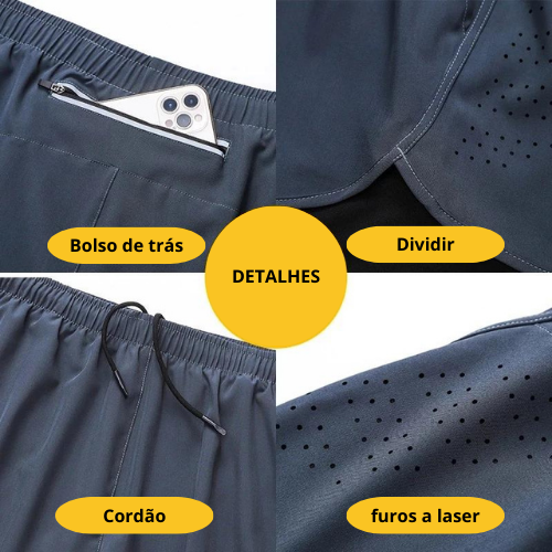 Calção de corrida de camada dupla de secagem rápida masculino, fitness, preto, esporte, treino, musculação, calça curta, novo