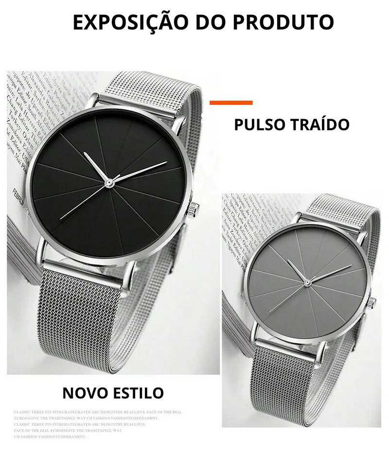 Relógio masculinlo aço inoxidável quartzo relógio de pulso, prata pulseira relógios, malha cinto, calendário, negócio, luxo, moda