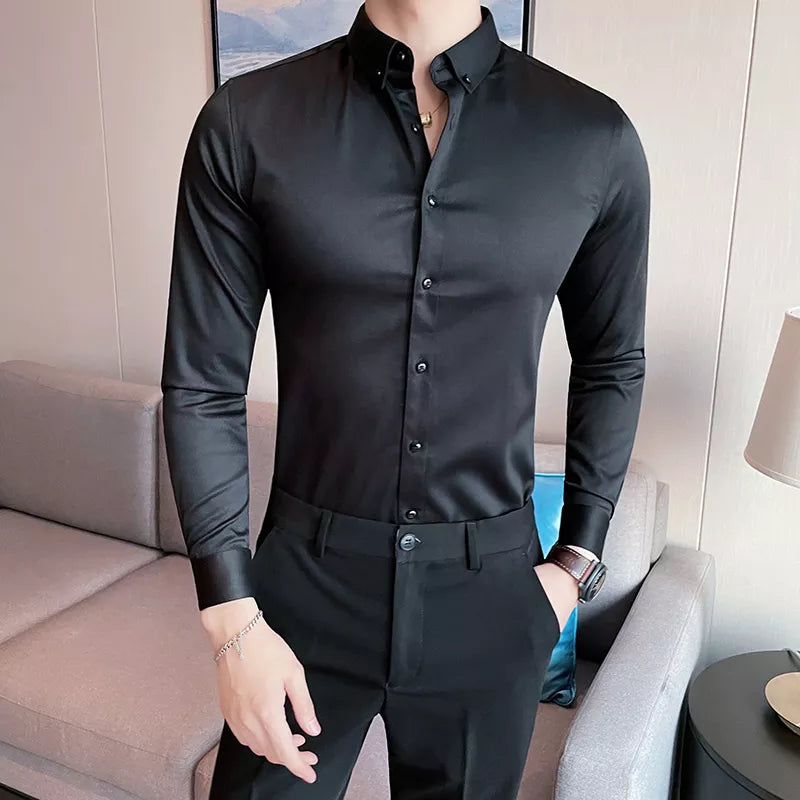 Camisa Social de manga comprida masculina, camisas sociais para homens, roupa de trabalho, slim fit, tamanho grande, 5XG