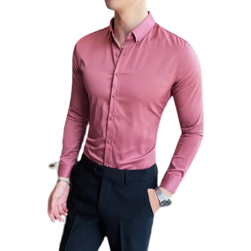 Camisa Social de manga comprida masculina, camisas sociais para homens, roupa de trabalho, slim fit, tamanho grande, 5XG