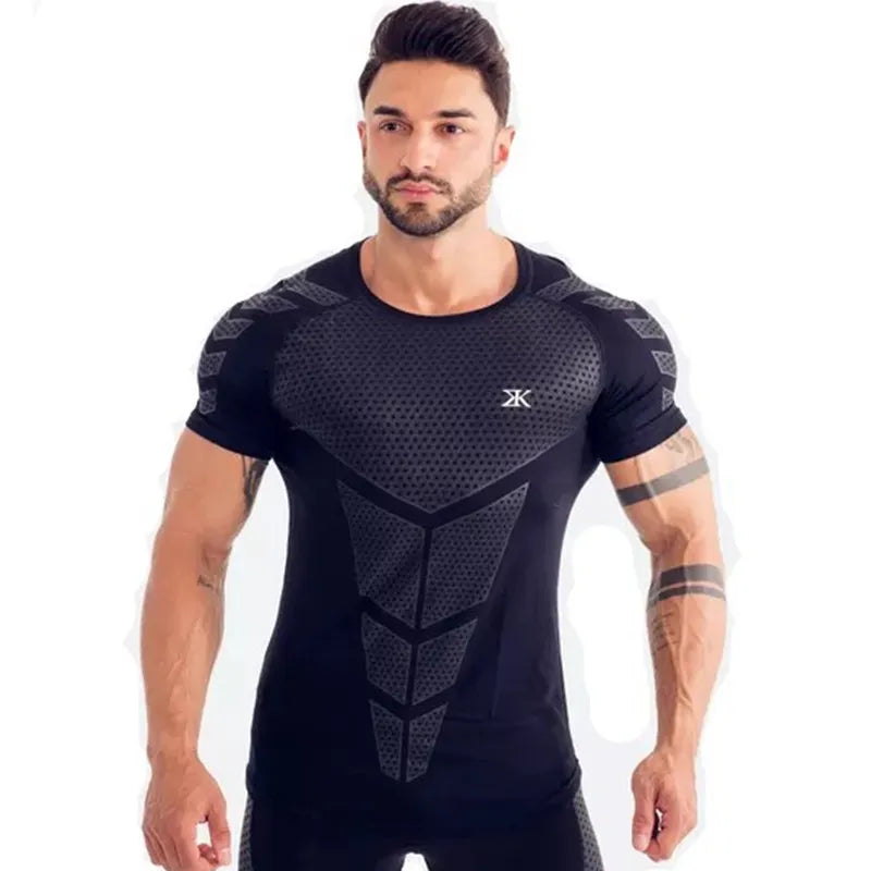 Camisa de compressão Fitness seca rápida masculina,esporte,musculação.