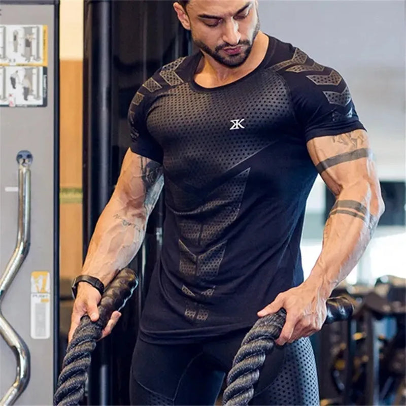 Camisa de compressão Fitness seca rápida masculina,esporte,musculação.