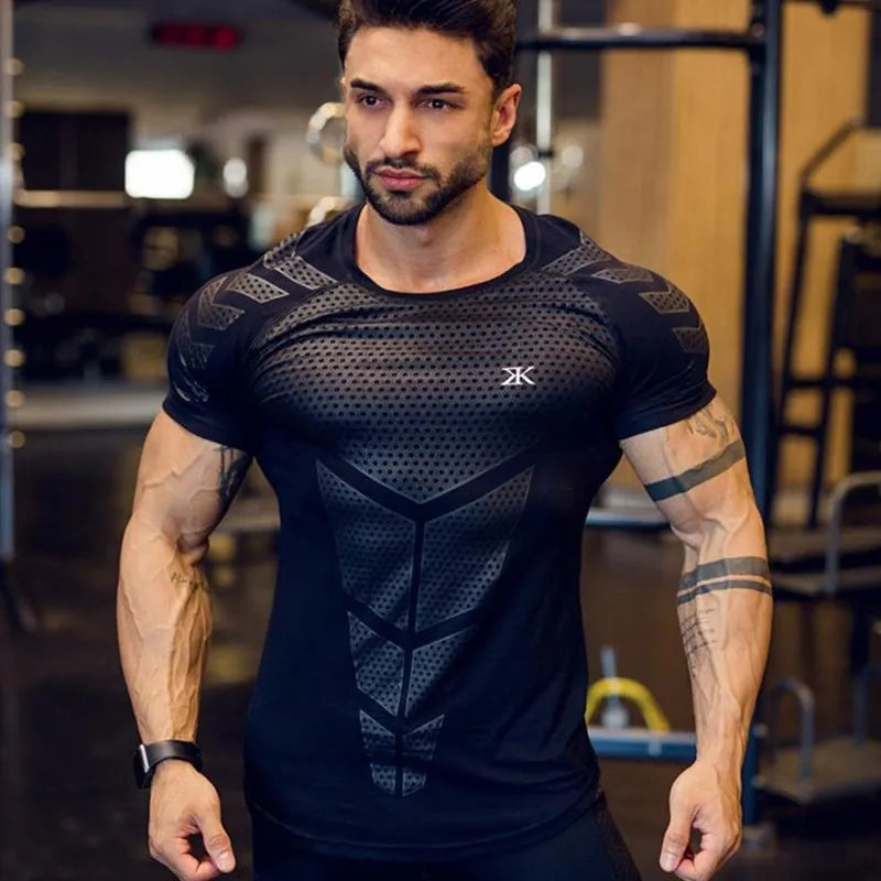 Camisa de compressão Fitness seca rápida masculina,esporte,musculação.