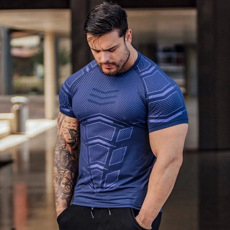 Camisa de compressão Fitness seca rápida masculina,esporte,musculação.