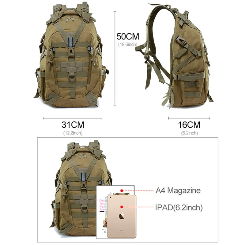 Tático Mochila militar,Sacos de Viagem, Molle, Escalada Mochila, Caminhada, Outdoor, Reflexivo Bolsa de Ombro, Exército, Viagem, 40L