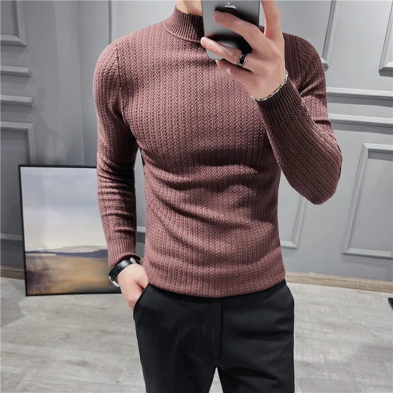 Cardigã Elegante Estilo britânico malha quente inverno dos homens camisa de gola alta cor sólida alta qualidade