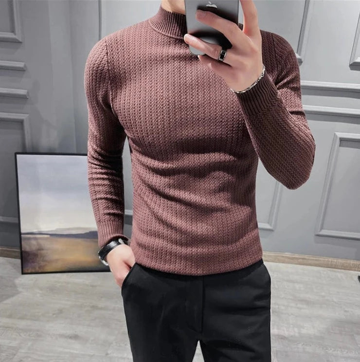 Cardigã Elegante Estilo britânico malha quente inverno dos homens camisa de gola alta cor sólida alta qualidade