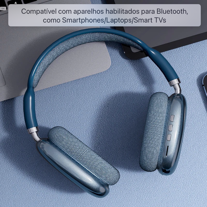 Fone Bluetooth sem fios P9 com microfone Auscultadores com cancelamento de ruído Auscultadores de som estéreo Auscultadores para jogos desportivos Suporta TF