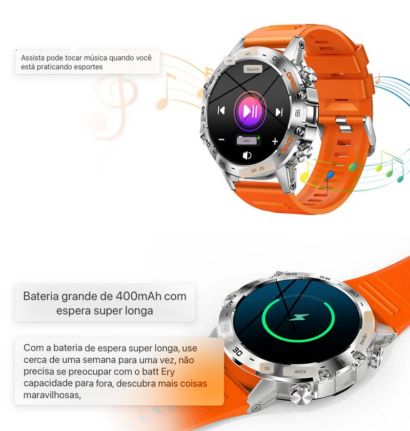 Relógio Inteligente rico em funções em Aço inoxidavél para Homens, Chamada Bluetooth, Rastreador de Fitness Esportivo, Smartwatch IP68 à Prova D 'Água para Android IOS, K52, 1.39"