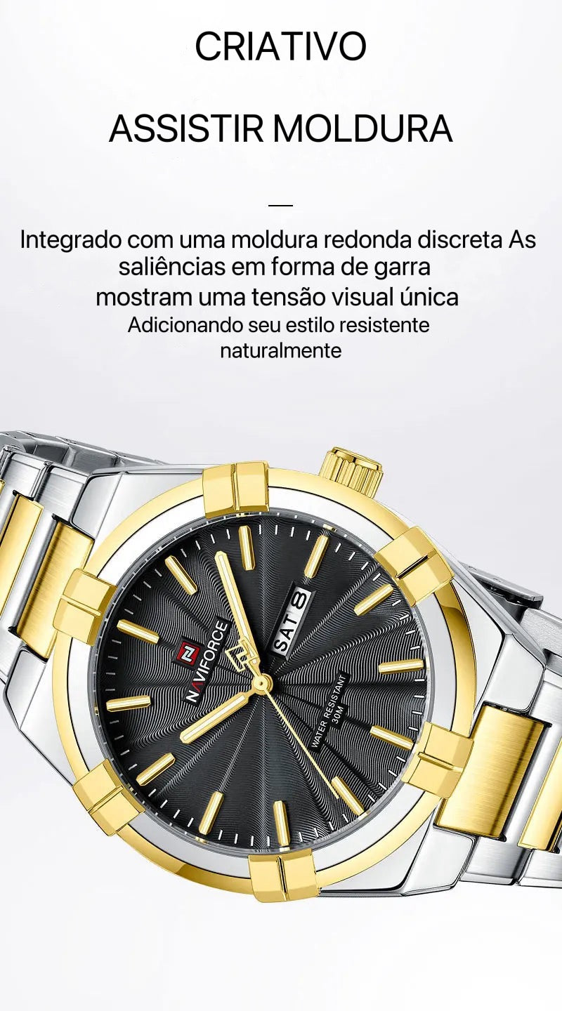 Relógio Moonphase clássico de pulso casual de aço inoxidável impermeável masculino, relógios quartzo originais, design de moda