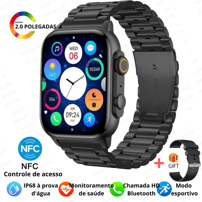 Relógio Inteligente novo lançamento para Homens,Chamada Bluetooth, Ultra Série 8, NFC Smartwatch, IOS, Android, Tela AMOLED 2.0 ", Esporte, Novo