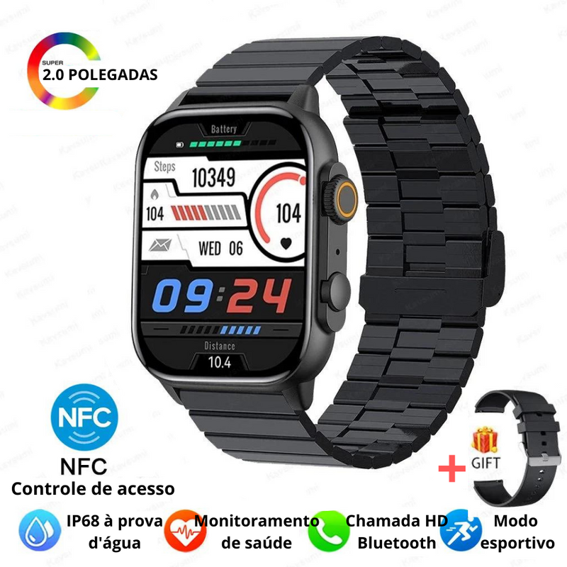 Relógio Inteligente novo lançamento para Homens,Chamada Bluetooth, Ultra Série 8, NFC Smartwatch, IOS, Android, Tela AMOLED 2.0 ", Esporte, Novo