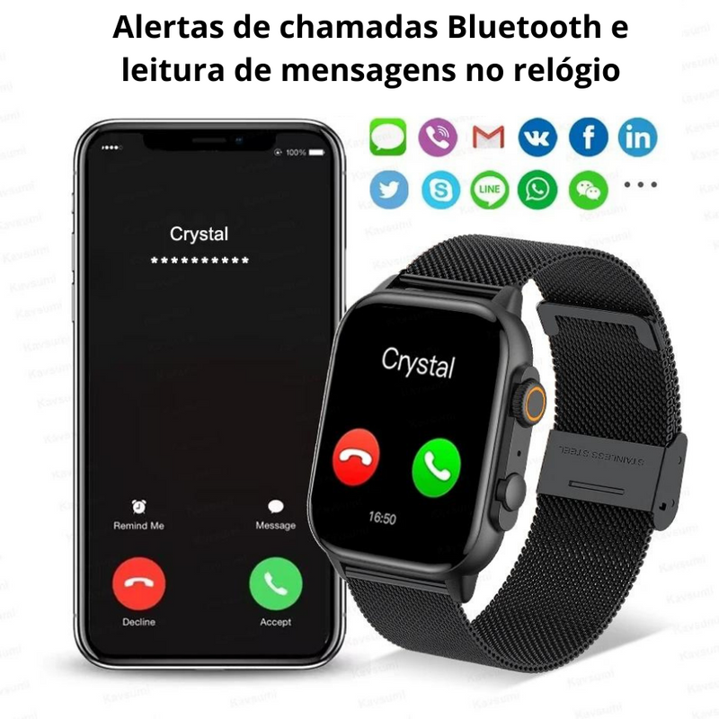 Relógio Inteligente novo lançamento para Homens,Chamada Bluetooth, Ultra Série 8, NFC Smartwatch, IOS, Android, Tela AMOLED 2.0 ", Esporte, Novo