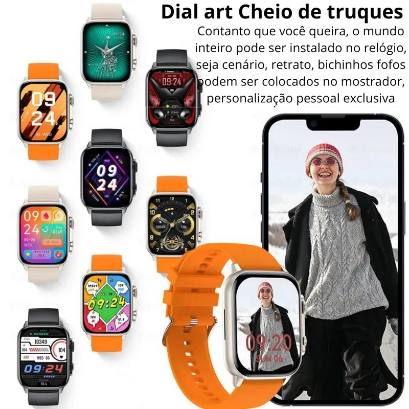 Relógio Inteligente novo lançamento para Homens,Chamada Bluetooth, Ultra Série 8, NFC Smartwatch, IOS, Android, Tela AMOLED 2.0 ", Esporte, Novo