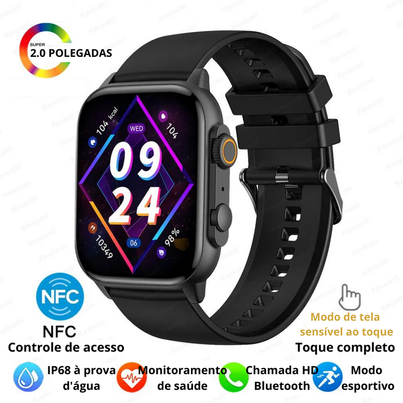 Relógio Inteligente novo lançamento para Homens,Chamada Bluetooth, Ultra Série 8, NFC Smartwatch, IOS, Android, Tela AMOLED 2.0 ", Esporte, Novo