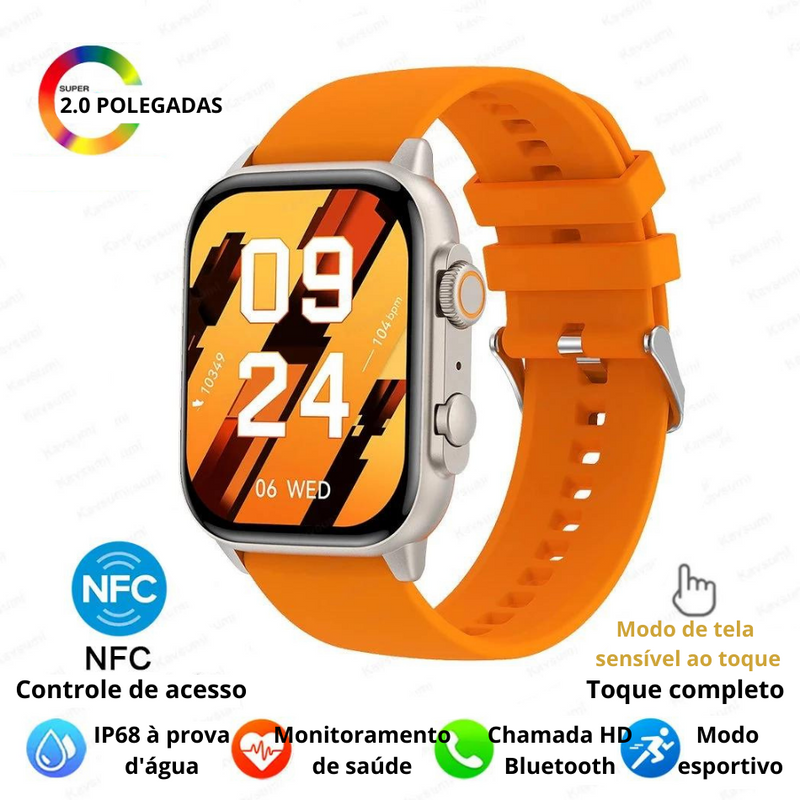 Relógio Inteligente novo lançamento para Homens,Chamada Bluetooth, Ultra Série 8, NFC Smartwatch, IOS, Android, Tela AMOLED 2.0 ", Esporte, Novo