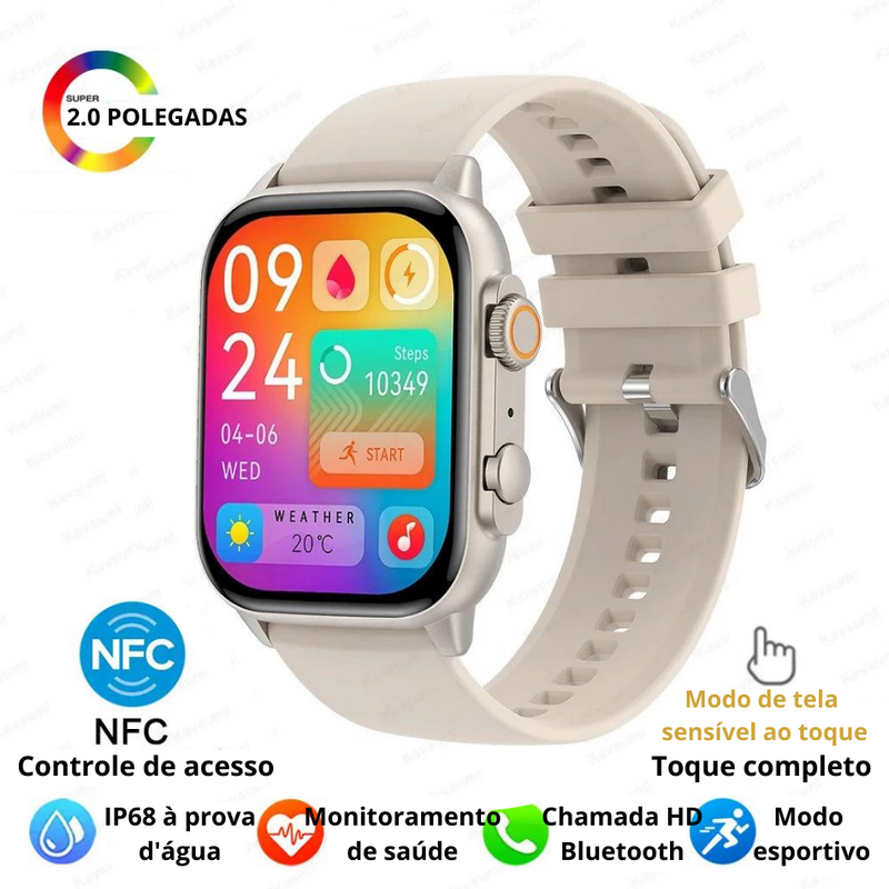 Relógio Inteligente novo lançamento para Homens,Chamada Bluetooth, Ultra Série 8, NFC Smartwatch, IOS, Android, Tela AMOLED 2.0 ", Esporte, Novo