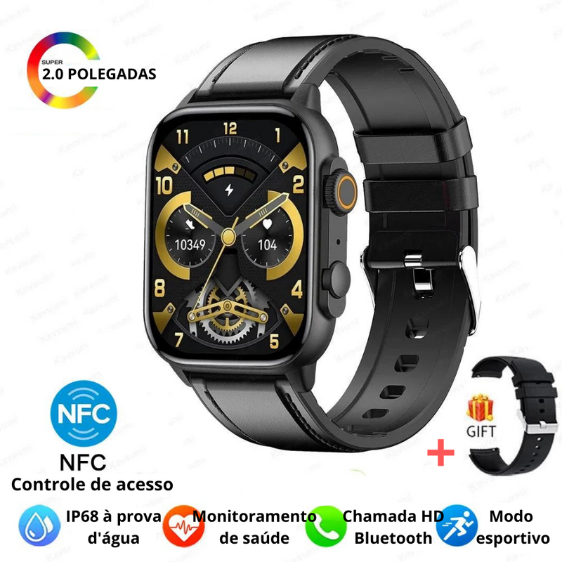 Relógio Inteligente novo lançamento para Homens,Chamada Bluetooth, Ultra Série 8, NFC Smartwatch, IOS, Android, Tela AMOLED 2.0 ", Esporte, Novo