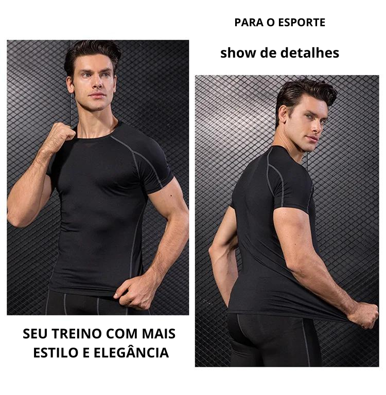 Camisa de compressão masculina moda show secagem rápida, Pescoço redondo, Uso de construção corporal, Esportes, Fitness, Esportes, Treinamento