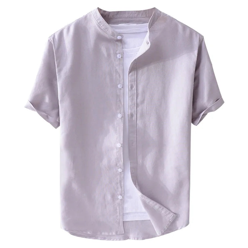 Camisa Lagoon de linho de algodão masculino manga curta gola simples camisa casual masculino