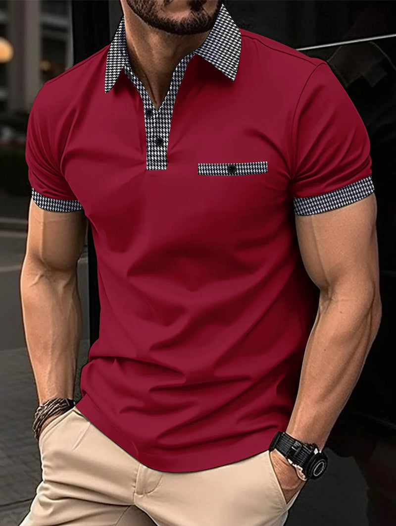 Nova polo masculina casual camisa de manga curta escritório moda lapela camisa masculina respirável