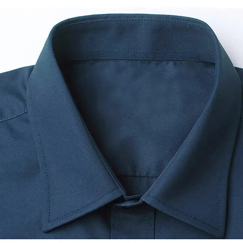 Camisa de Cor Sólida Nova Verão Homens Casual Elegante Terno Preto Branco Azul Marinho