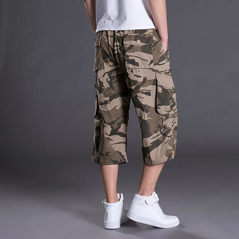 Calções de carga homens verão casual algodão multi bolsos calças curtas cortadas calças militares camuflagem shorts moda