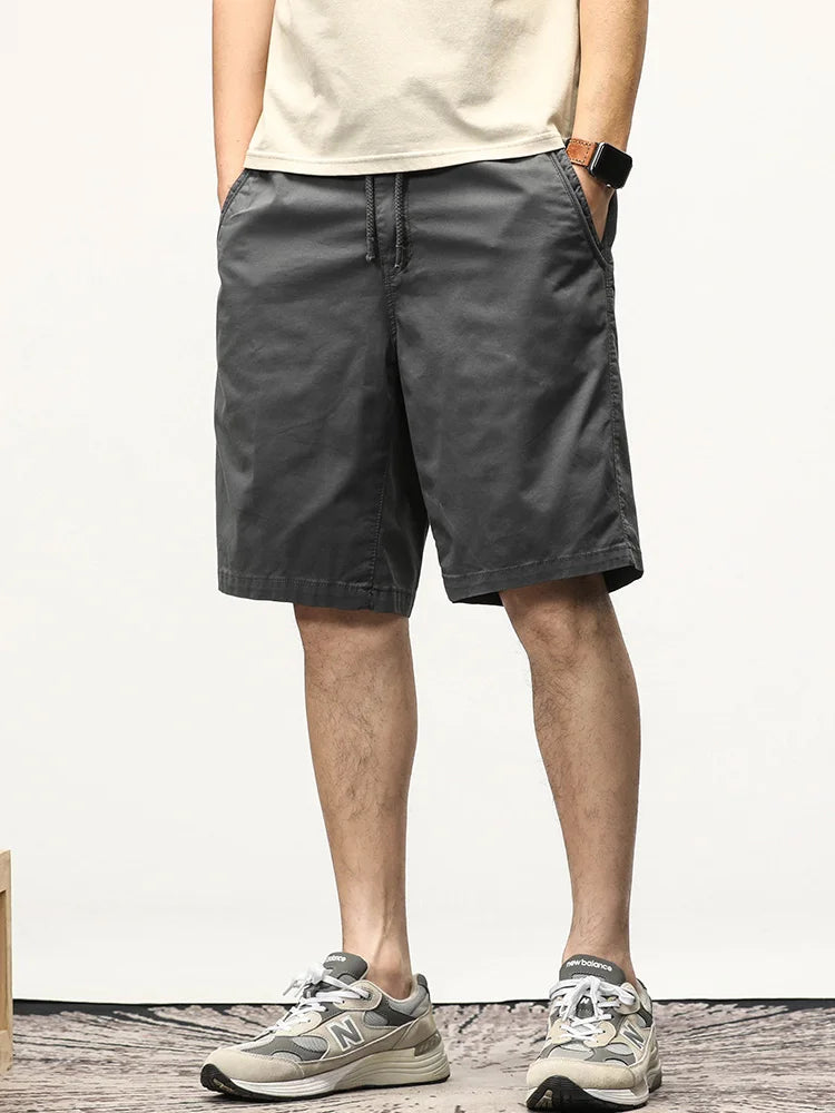 Shorts masculinos casuais de algodão com cordão, shorts de carga retos, calça curta de bermuda solta,  verão