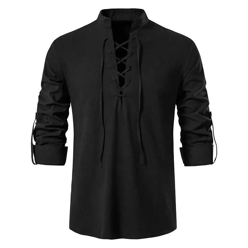 Blusa casual de linho de algodão masculina, camiseta de manga comprida com lousa inclinada, camiseta, tops, novo