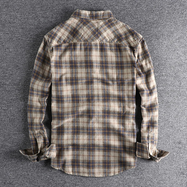 Camisa xadrez com ferramentas retrô masculina, jaqueta American, lixamento de flanela confortável, casual, outono e inverno