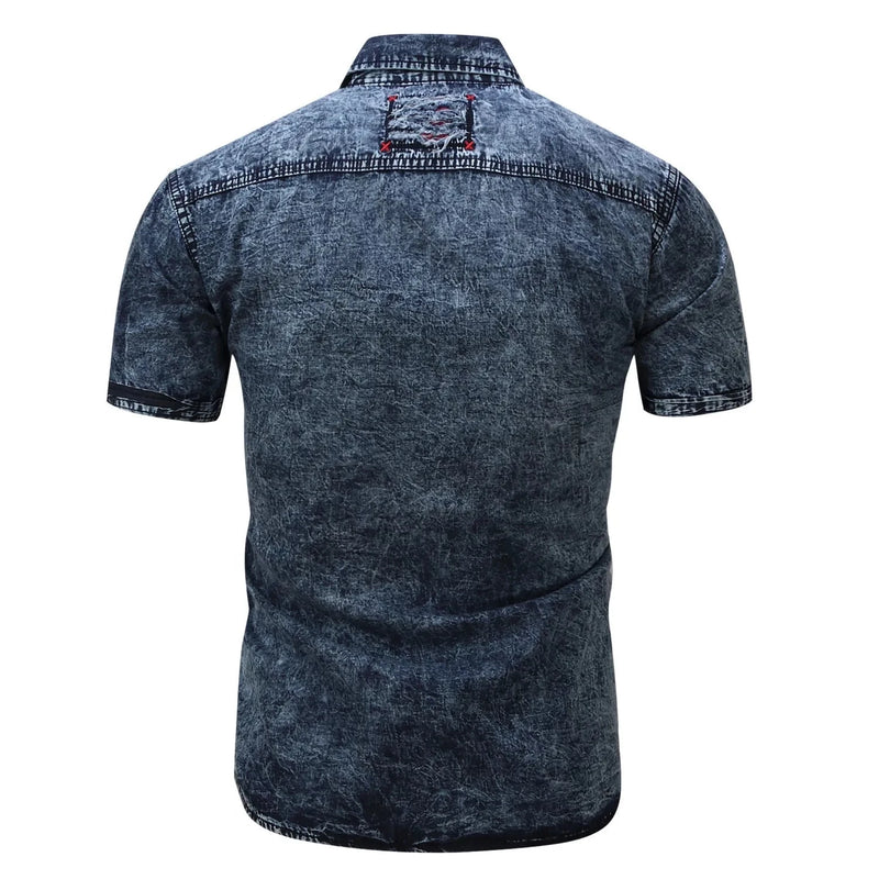 Camisa  de Manga Curta Camisa Jeans  Masculino Vestido Casual Bolso Masculino Camisas Jean Alta Qualidade