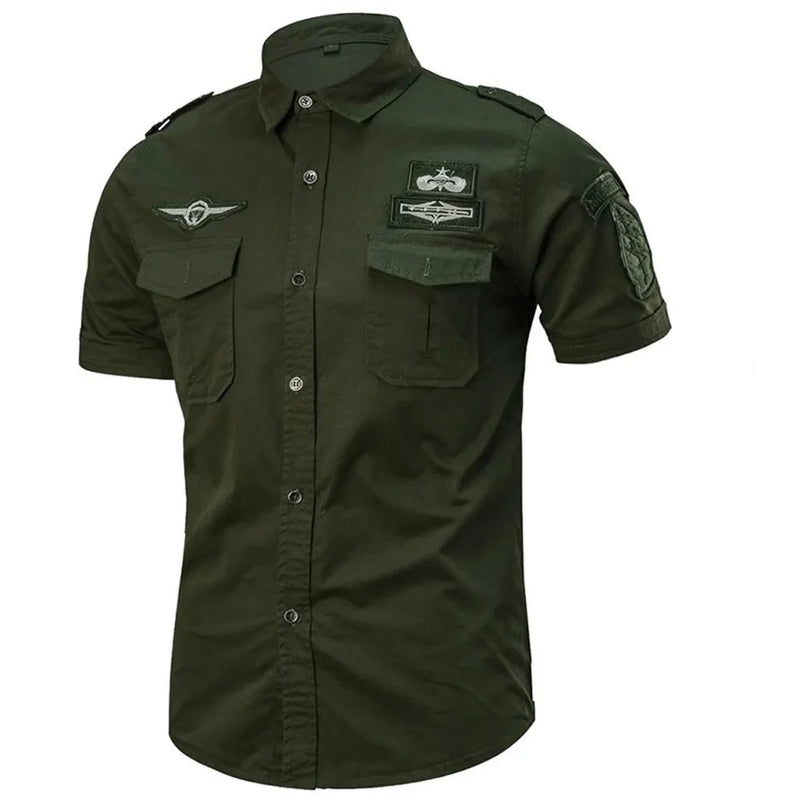 Camisa militar dos homens algodão manga curta tático,masculino casual moda