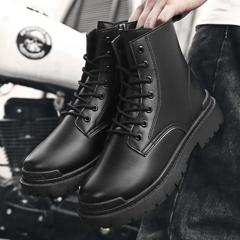 Bota de couro de masculina, botas curtas com renda,de motociclista sapatos de trabalho para jovens,alta qualidade.