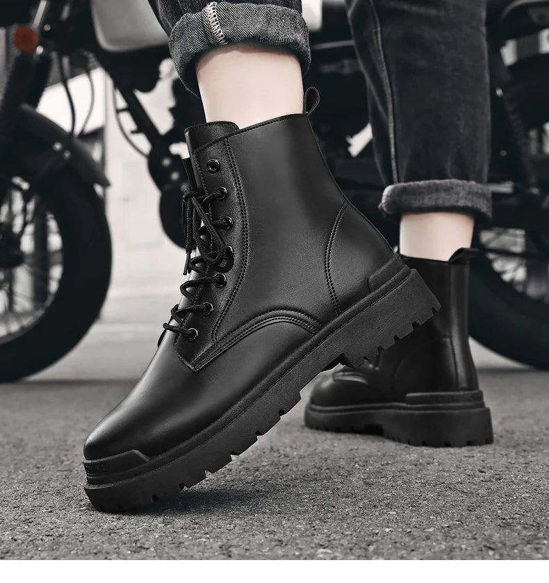 Bota de couro de masculina, botas curtas com renda,de motociclista sapatos de trabalho para jovens,alta qualidade.