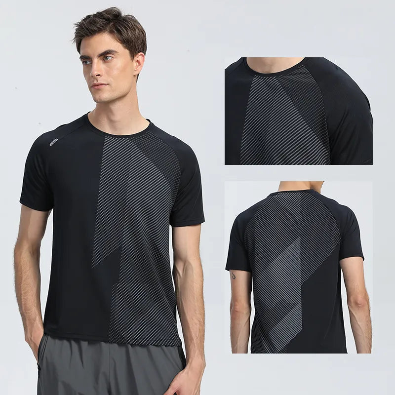 Camiseta seca rápida masculina, Top esportivo fitness, camisa de treinamento de ginástica, jogging respirável, roupa esportiva casual