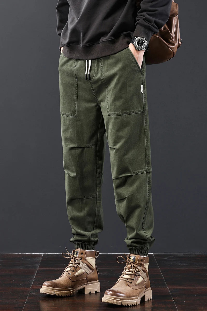 Calça masculina multi-bolsos, calça masculina de algodão, calça harém verde do exército, moda de rua, primavera, outono, nova