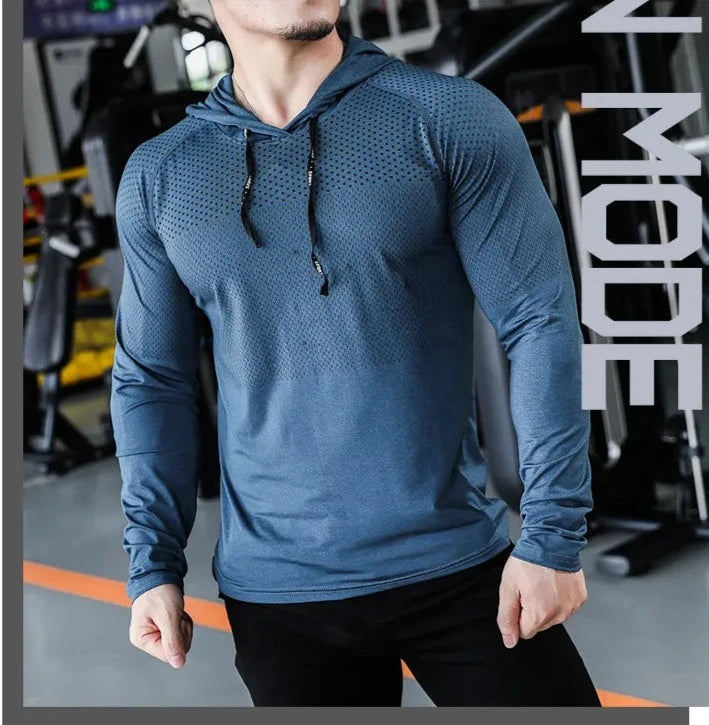 Camisa de treino masculino, Sport, Tops com capuz, Camisas de treino academia, ao ar livre alta qualidade