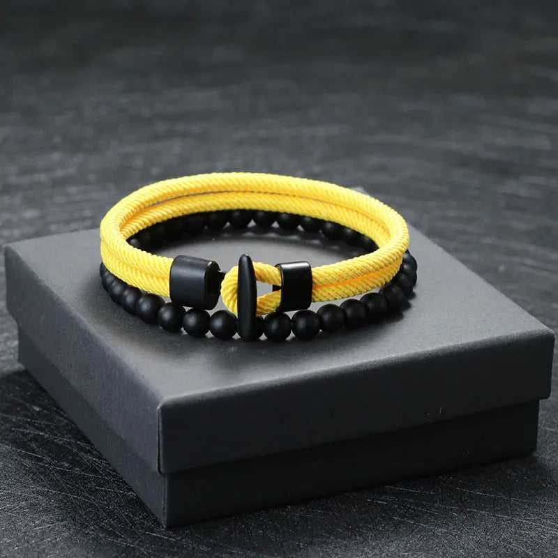 Pulseira Rústica Pedra Frisada Homens 4mm Pulseira Corda Masculina Pirata Acessórios Presente