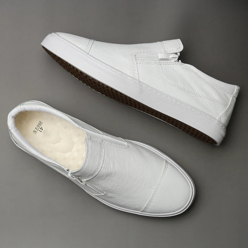 Mocassins de boca rasa masculino, sapato de slip-on com zíper, moda casual de qualidade, novo, primavera, outono