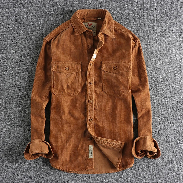 Vintage lavado veludo de manga comprida camisa masculina simples e solto-encaixe inverno grosso-estilo camisa casaco