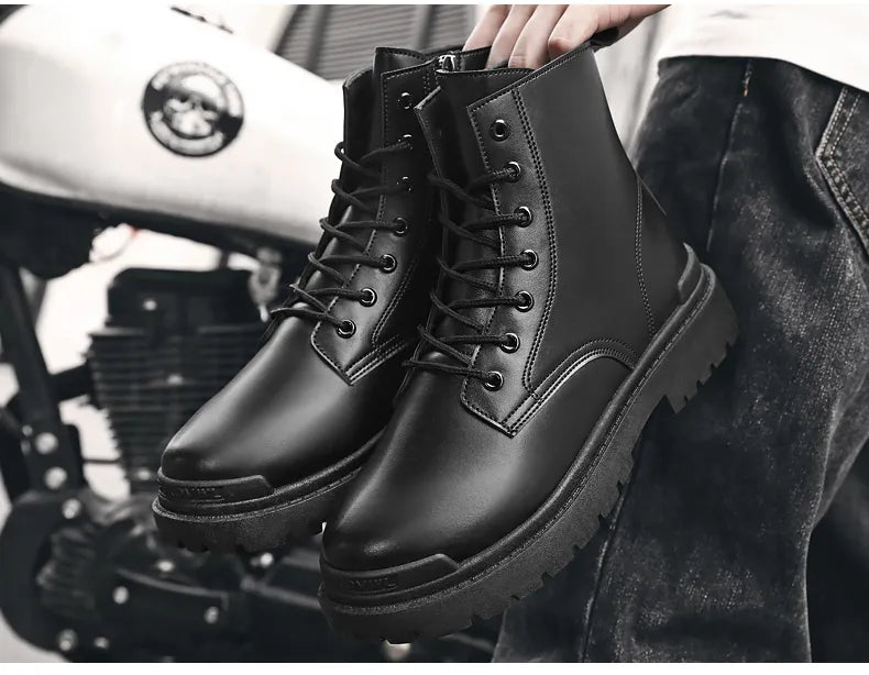 Bota de couro de masculina, botas curtas com renda,de motociclista sapatos de trabalho para jovens,alta qualidade.