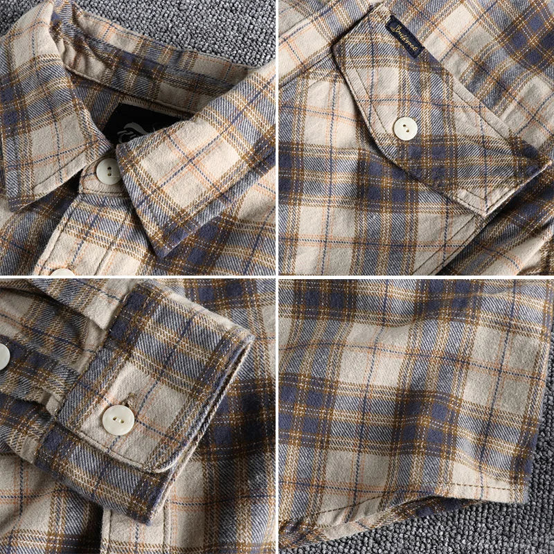 Camisa xadrez com ferramentas retrô masculina, jaqueta American, lixamento de flanela confortável, casual, outono e inverno