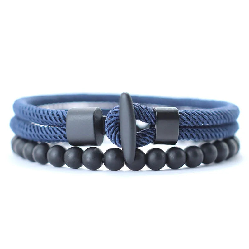 Pulseira Rústica Pedra Frisada Homens 4mm Pulseira Corda Masculina Pirata Acessórios Presente