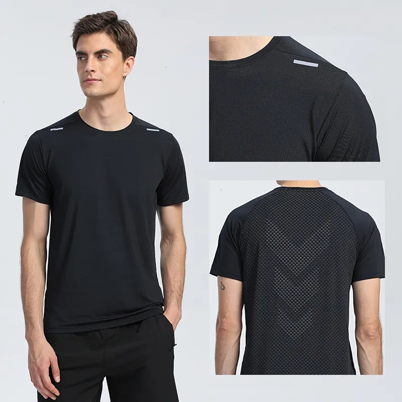 Camiseta seca rápida masculina, Top esportivo fitness, camisa de treinamento de ginástica, jogging respirável, roupa esportiva casual