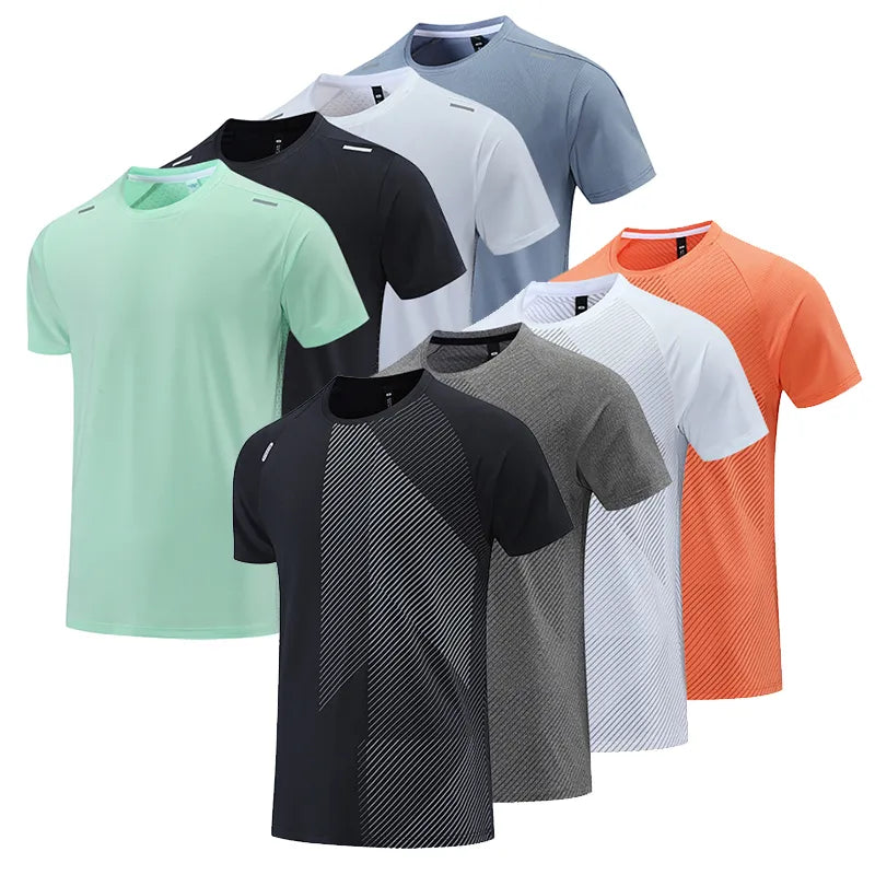 Camiseta seca rápida masculina, Top esportivo fitness, camisa de treinamento de ginástica, jogging respirável, roupa esportiva casual