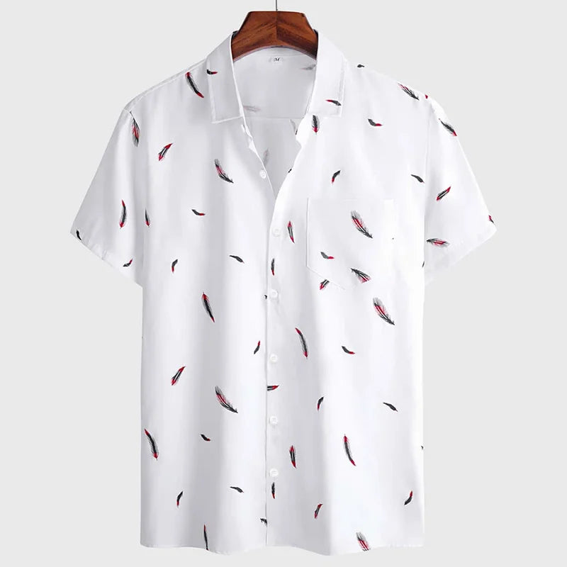 Camisa Sahara Verão impressão de penas camisa masculina manga curta branco casual praia havaiano camisas para homem