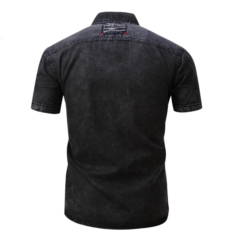 Camisa  de Manga Curta Camisa Jeans  Masculino Vestido Casual Bolso Masculino Camisas Jean Alta Qualidade