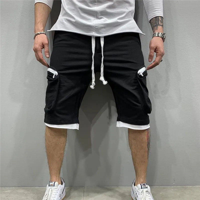 Bermuda casual moda fitness, shorts esportivos com vários bolsos